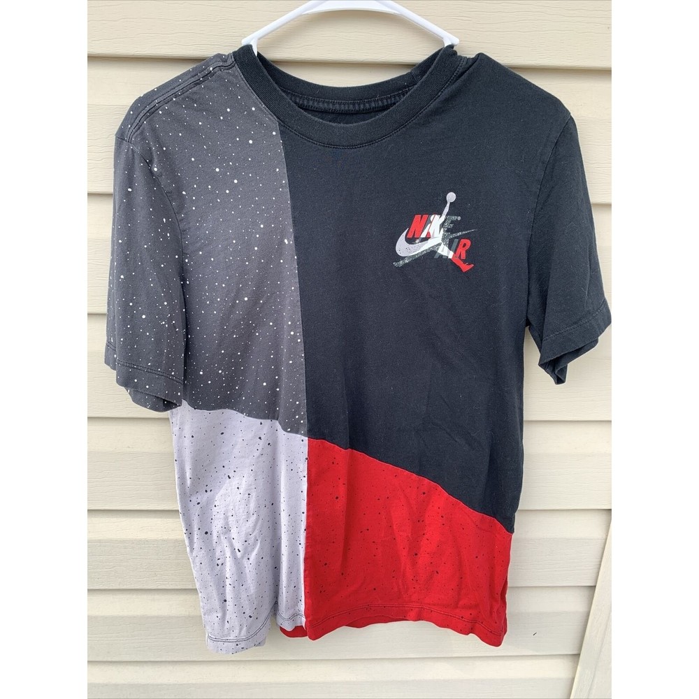 Air Jordan T-Shirt Adult M Black Red Colorblock Short Sleeve Crew Neck Mens
